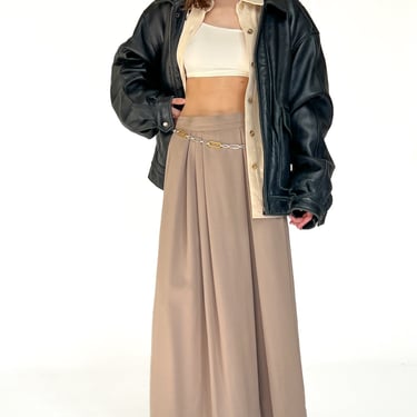 Beige Wool Side Pleats Skirt (L)