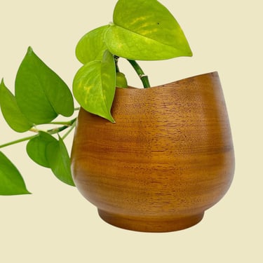 Vintage Pantalcraft Bowl Retro 1960s Mid Century Modern + Taverneau Wood + Brown + Wavy Top Edge + MCM Kitchen or Decor + Handmade in Haiti 