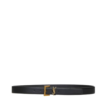Saint Laurent Men Cassandre Belt With Square Buckle In Smooth Leather