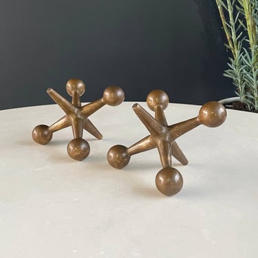 Pair of Mid-Century Patinated Brass Jax Bookends 