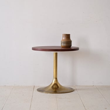 Vintage Round Leather and Metal Coffee Table 