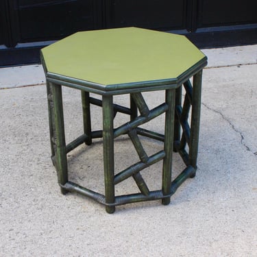 Vintage Mid Century Jade Green Bamboo Chinoiserie Fretwork Side Table 