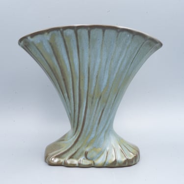 Frankoma Woodland Moss Fan Vase | Vintage Oklahoma Pottery | Sapulpa Clay Rutile Glaze 