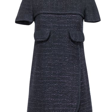 Chanel - Black & Metallic Purple Tweed Short Sleeve Dress Sz 4