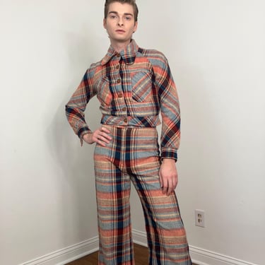 70s Crazy Horse plaid bell bottom pantsuit 