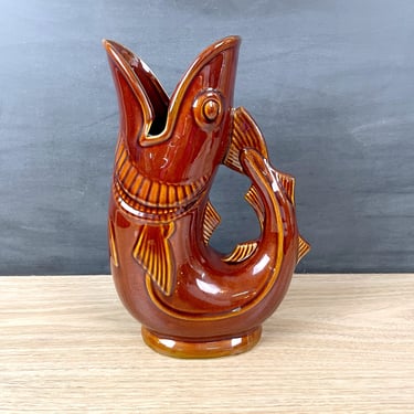 Shreve, Crump and Low gurgling cod pitcher - brown glaze 1980s vintage 