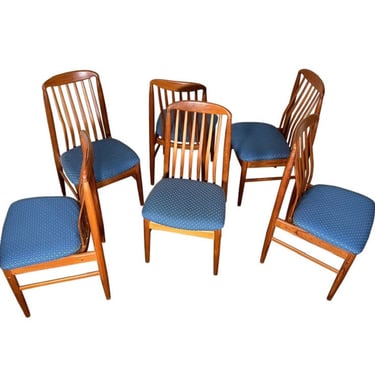 Set of 6 Mid Century Danish Modern Teak Dining Chairs by Benny Linden Slat Back 