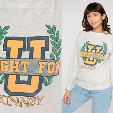 U Kinney Sweatshirt 80s 90s University Shirt Right For U Graphic College Sweater Heather Grey Crewneck Pullover Retro Sweater Vintage Medium 