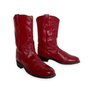 Vintage JUSTIN Red Roper Boots ~ women's 7 B ~ Cowboy / Western ~ Made