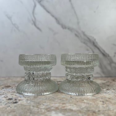 Fjord Glacial Glass Candle Holders by L.E. Smith - Set of 2 - Vintage and Delicate! 