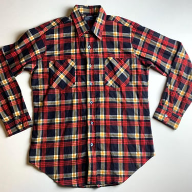 Vintage 80s Black & Red Plaid Flannel Shirt Size Medium New Old Stock Never Worn 