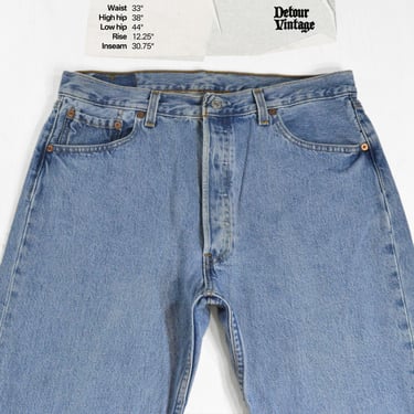 Vintage Levi's 501 Jeans W36 Tag, 33 Waist, 1990s Made in USA, 100% Cotton Denim, Button Fly 