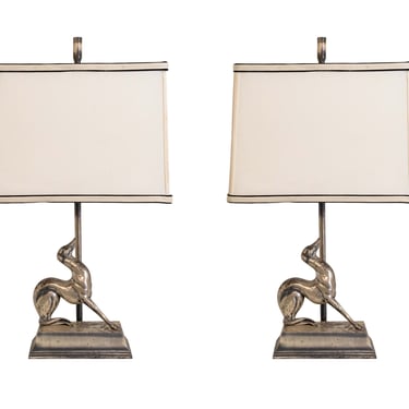 Pair of Art Deco Style Greyhound Metal Table Lamps 