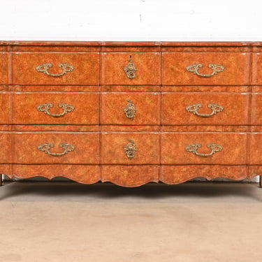 Don Ruseau French Provincial Louis XV Faux Burl Wood Painted Triple Dresser