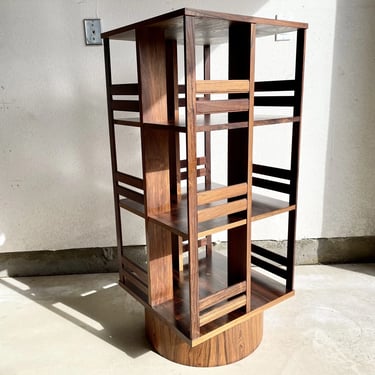 Mid Century Swedish Modern Rosewood Revolving & Spinning Bookcase / DisplayCase