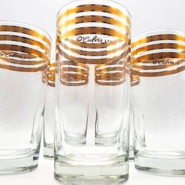 Gold Culver Highballs (5), Culver Glasses, Vintage Barware, Vintage Glassware, Gold Bar Glasses, Mid-Century Barware, Cocktail Glasses 