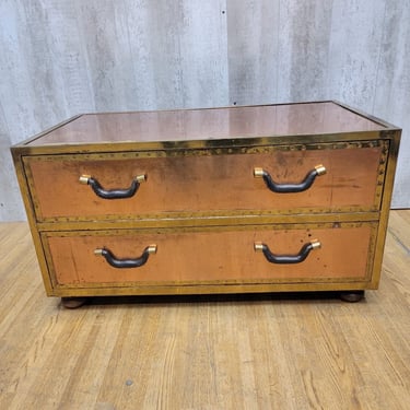 Vintage Copper Trunk Style Coffee Table with Leather Handles