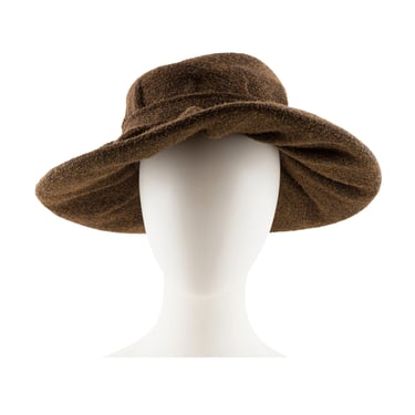 Chanel 1997 F/W Vintage Brown Tweed Pleated Wide Brim Hat 