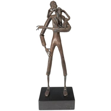 Jean Marc Manner Man &amp; Monkey Bronze Sculpture