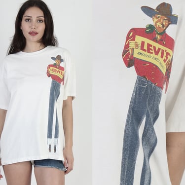 Vintage 1995 Levis Denim Jeans Cowboy T Shirt Made In USA