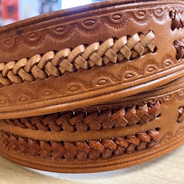 vintage tooled woven leather belt 1970s mens 46 