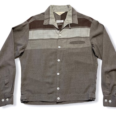 Vintage 1950s CAPRI of CALIFORNIA Rayon Shirt-Jac ~ M ~ Loop Collar ~ Gradation Stripe ~ VLV ~ Elvis / Gene Vincent ~ Sport 