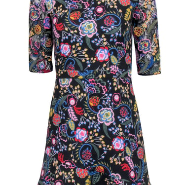 Saloni - Black w/ Multi Color Floral Short Sleeve Mini Dress Sz 4