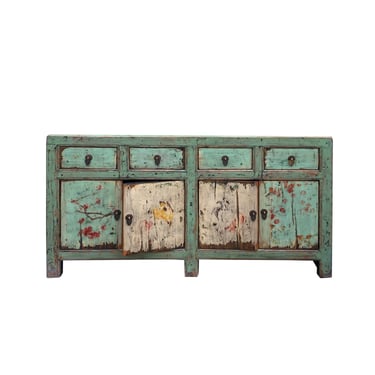 Distressed Summertown Light Green Graphic Sideboard TV Console Cabinet cs7477E 