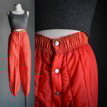 Vintage 1960s Red Quilted Liner Pants / Vintage Quilted Thermal Pants / Bright Red Quilted Liner Pants 30 Waist /  Military Outdoor Pants 