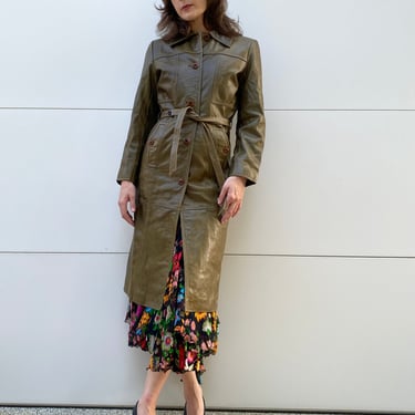 Olive Leather 90's Trench Coat