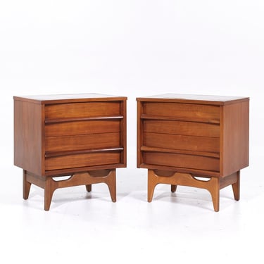 Young Manufacturing Mid Century Walnut Curved Nightstands - Pair - mcm 