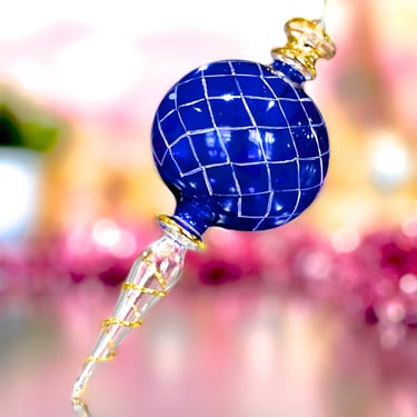 VINTAGE: Large Glass Ornament - Blue Ornament - 