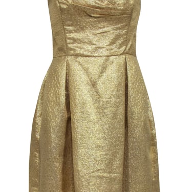 Shoshanna - Gold Metallic Strapless Cocktail Dress Sz 10