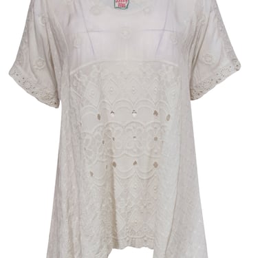 Johnny Was - Ivory High-Low Eyelet Lace Tunic-Style Top Sz OS