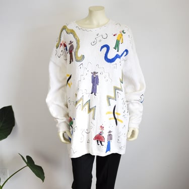 80s Handpainted Novelty Sweater - L/XL 