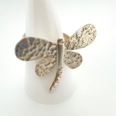 Vintage Artisan 850 Silver Textured Whimsical Dragonfly Ring Sz 9.25 Statement 