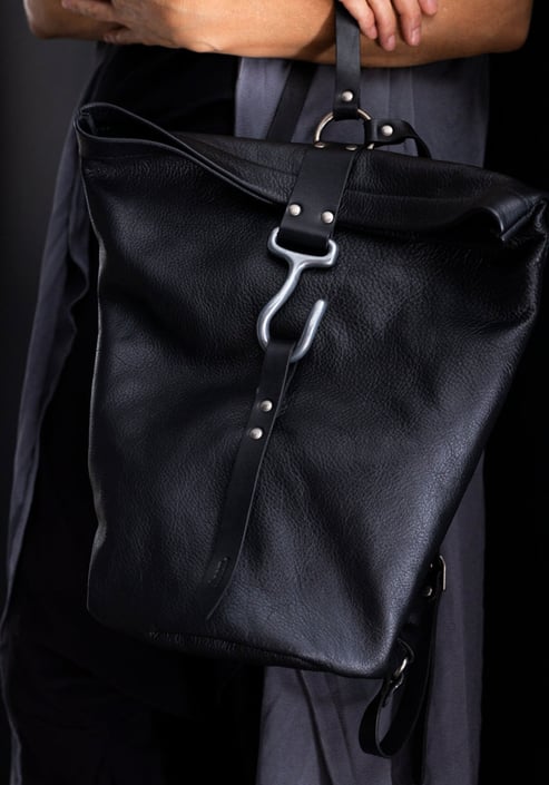 Black Hook and Loop Leather Backpack