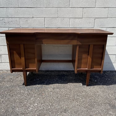 Mid Century Modern Desk Vanity Table Wood MCM Post Modern Executive Writing Storage Console Retro Mod Wood Home Office Work Computer Stand 