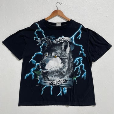 Only The Strong Survive Wolf Lightning T Shirt 90s  Sz XL