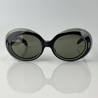 1960's Large Mod Sunglasses - Black and White Laminated Oval Frames - SUNTIMER by VICTORY - Optical Quality - New UV Lenses 