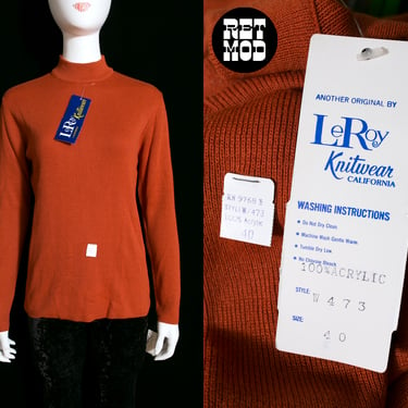 DEADSTOCK Plus Size Vintage 70s Rust Colored Mock Collar Knit Sweater Top 