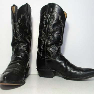 Vintage Tony Lama Black Leather Cowboy Boots, Size 9D Men 