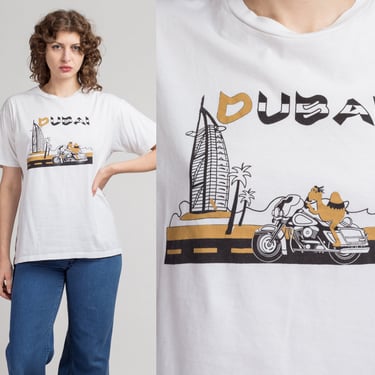 Vintage Dubai T Shirt - Medium to Large | Y2k White Camel Motorcycle Graphic Tourist Tee 