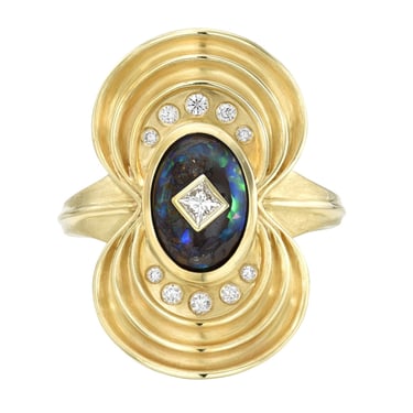 Green Opal Luxe Nebula Ring - 18k Gold, Diamonds + Boulder Opal