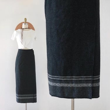 wool wrap skirt - 30 - vintage 90s y2k charcoal black long maxi academia classic winter 