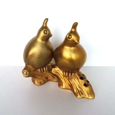 Pair Of Howard Pierce Gold Quail Figurines, Hollywood Regency Glam Decor 