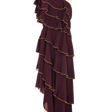 Burgundy Tiered Ruffle One Shoulder Dress