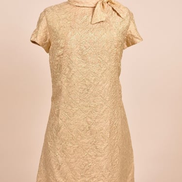 60s Gold Brocade Mini Dress By Jefri Fashion, L