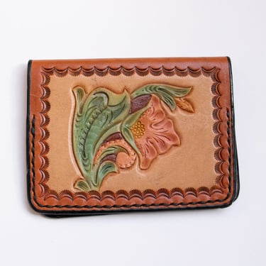 1970s Wallet Tooled Leather Western Floral 