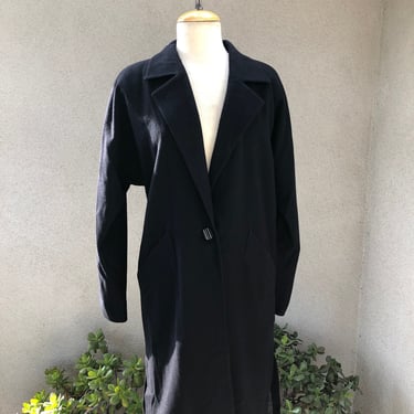 SALE Vintage 80s oversize black short wool coat lined broad shoulders by Pierrette B. Sz 4 Small Made In Switzerland 